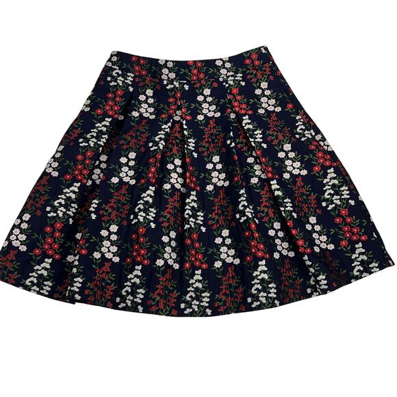 Brooks Brothers Damask Jacquard Pleated A-Line Skirt Navy Blue Floral Size 4P - Picture 1 of 16